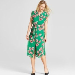 WHO WHAT WEAR Green/Pink Floral midi dress size XS